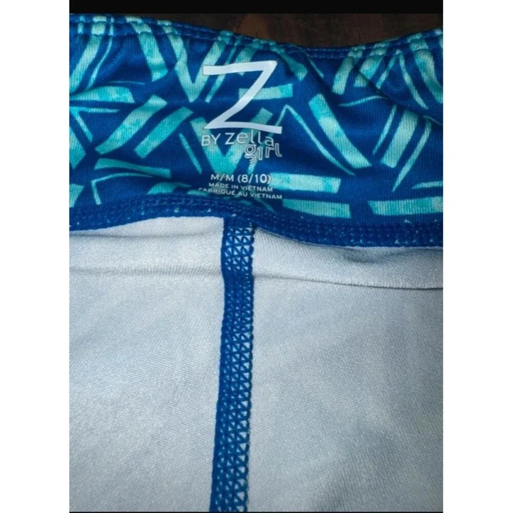 Zella from Nordstrom Blue Geometric Athletic Athleisure Leggings Zipper Pocket